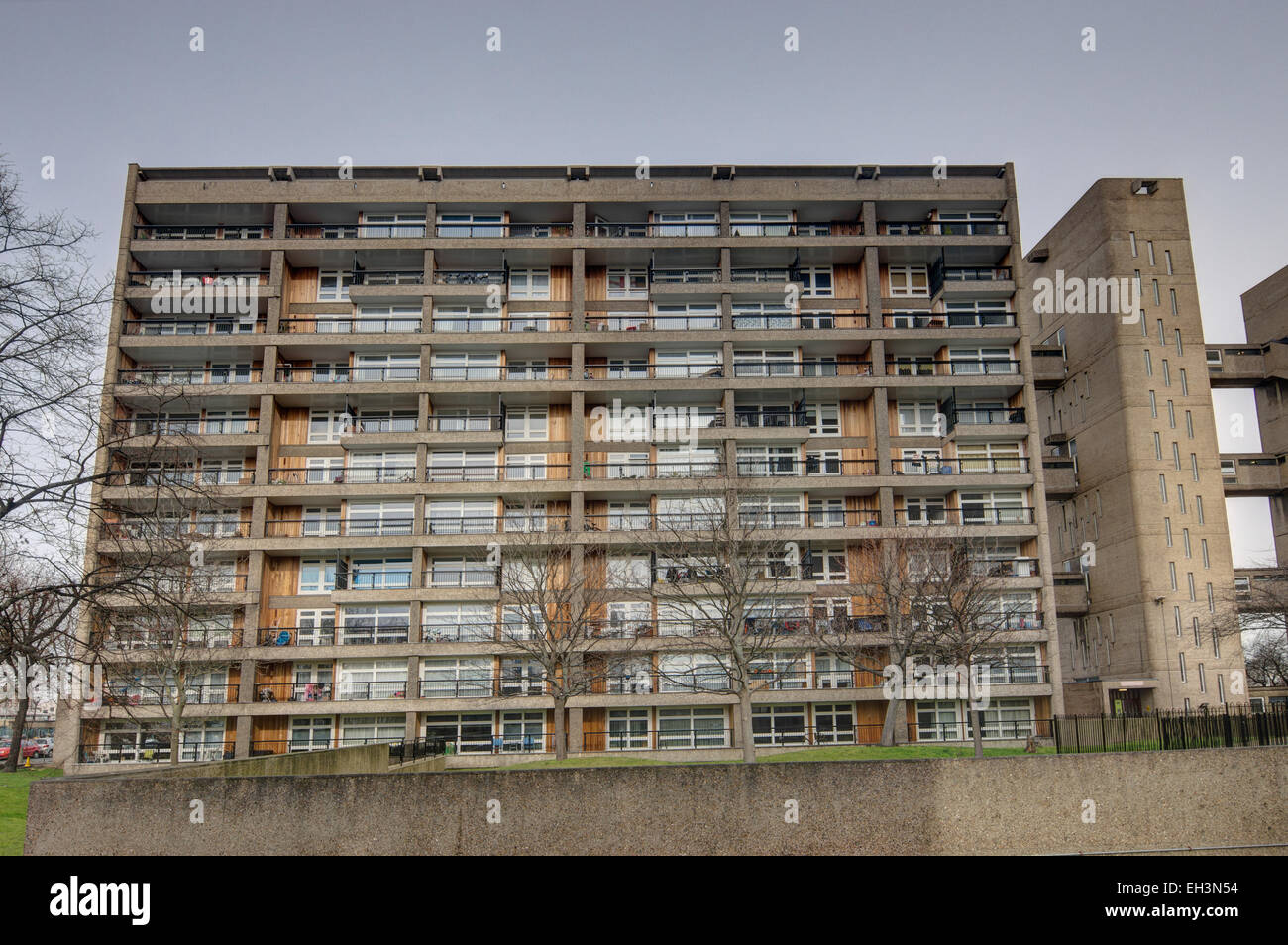 carradale house, Poplar London  brutalist tower block designed by Ernő Goldfinger and Grade II listed. Stock Photo