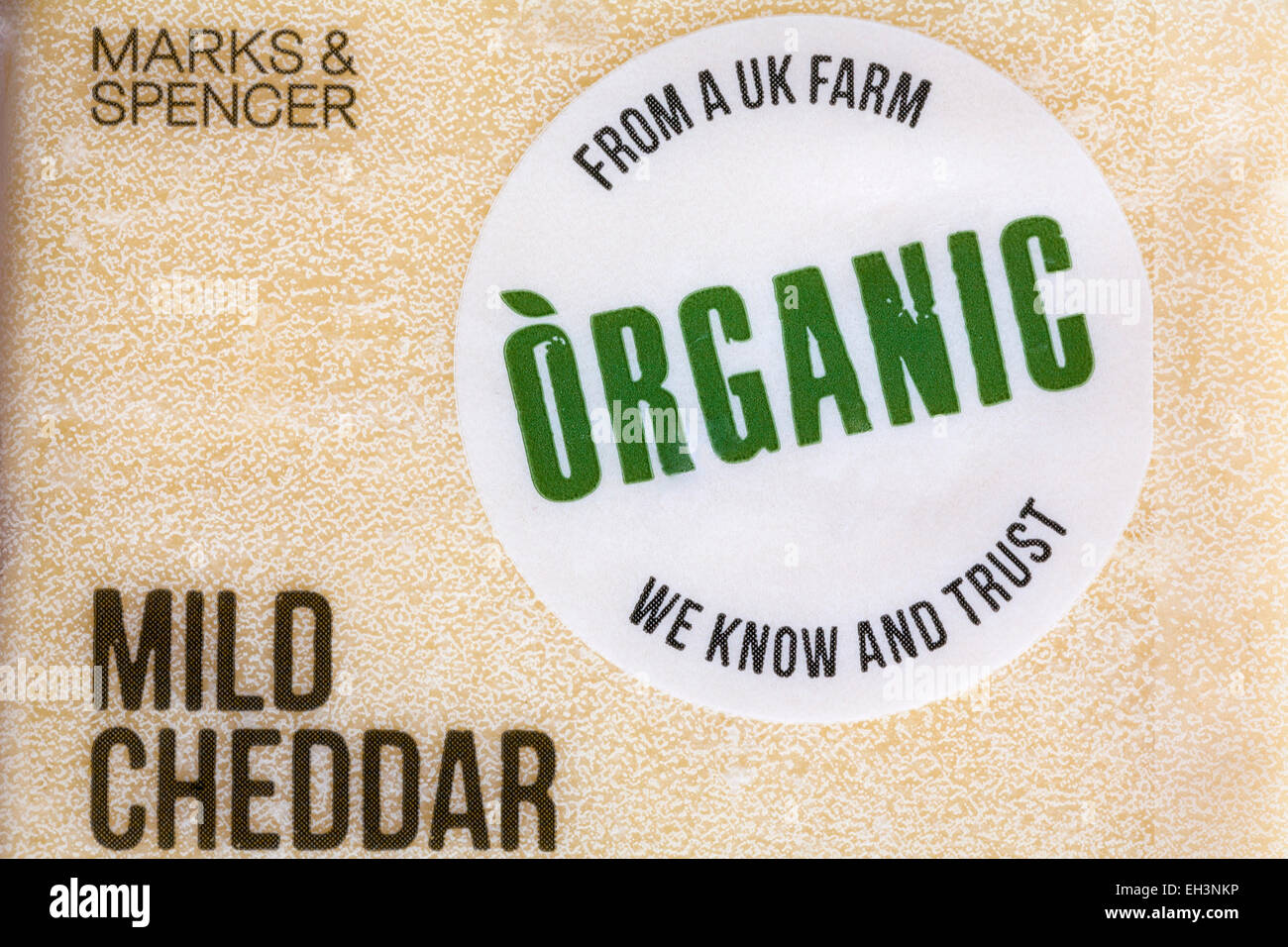 Marks & Spencer mild cheddar cheese - organic from a UK farm we know and trust Stock Photo