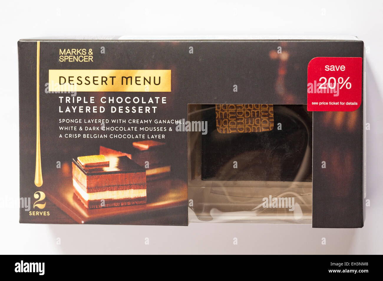 box of Marks & Spencer Triple Chocolate Layered Dessert isolated on white background Stock Photo box of Marks & Spencer Triple Chocolate Layered Dessert isolated on white background Stock Photo