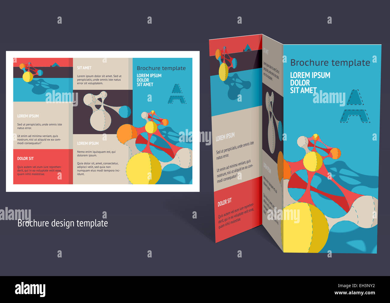 Brochure, booklet z-fold layout. Editable design template. EPS10 vector, transparencies used. Stock Photo