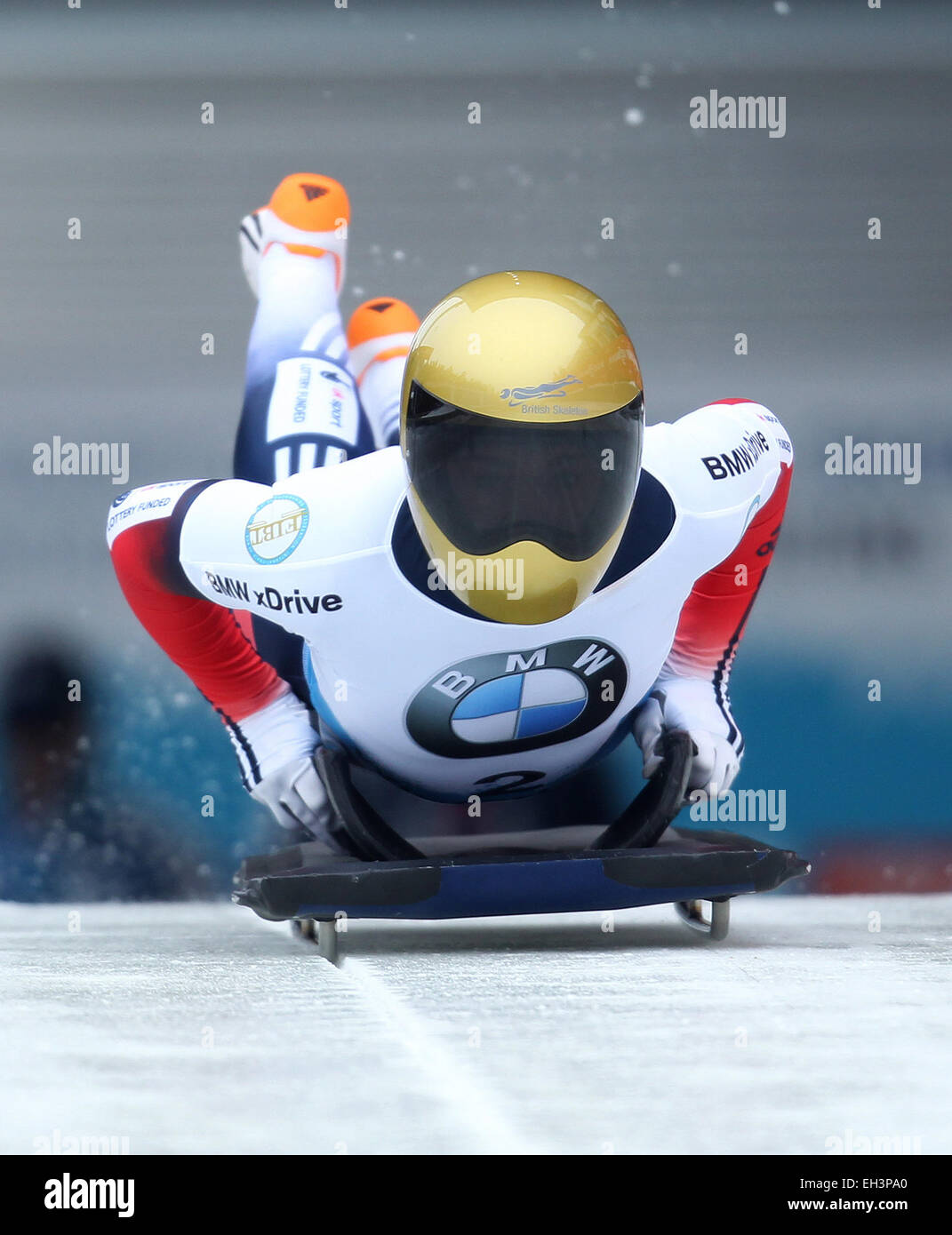 Winterberg, Germany. 06th Mar, 2015. Skeleton racer Lizzy Yarnold of Great Britain in action during the women's skeleton competition at the Bob & Skeleton World Championships 2015 in Winterberg, Germany, 06 March 2015. Photo: Ina Fassbender/dpa/Alamy Live News Stock Photo
