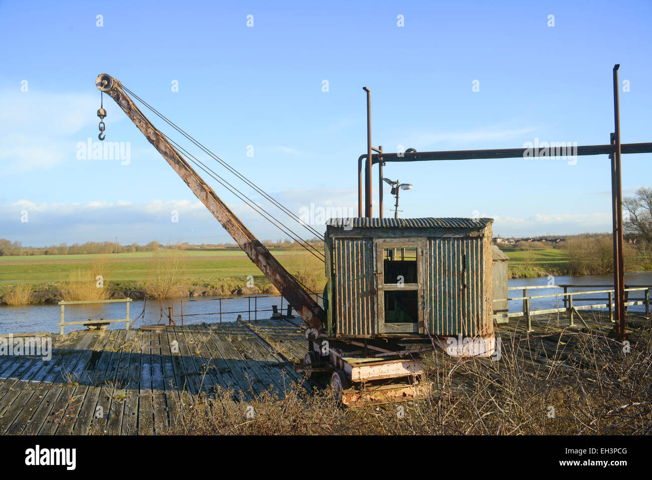 crane on old dock yard by the river Ouse Selby Yorkshire United Kingdom Stock Photo