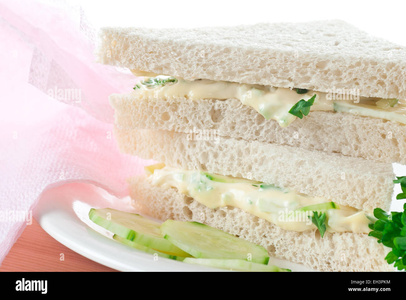 White bread with mayonnaise, fresh cucumber and parsley Stock Photo Alamy