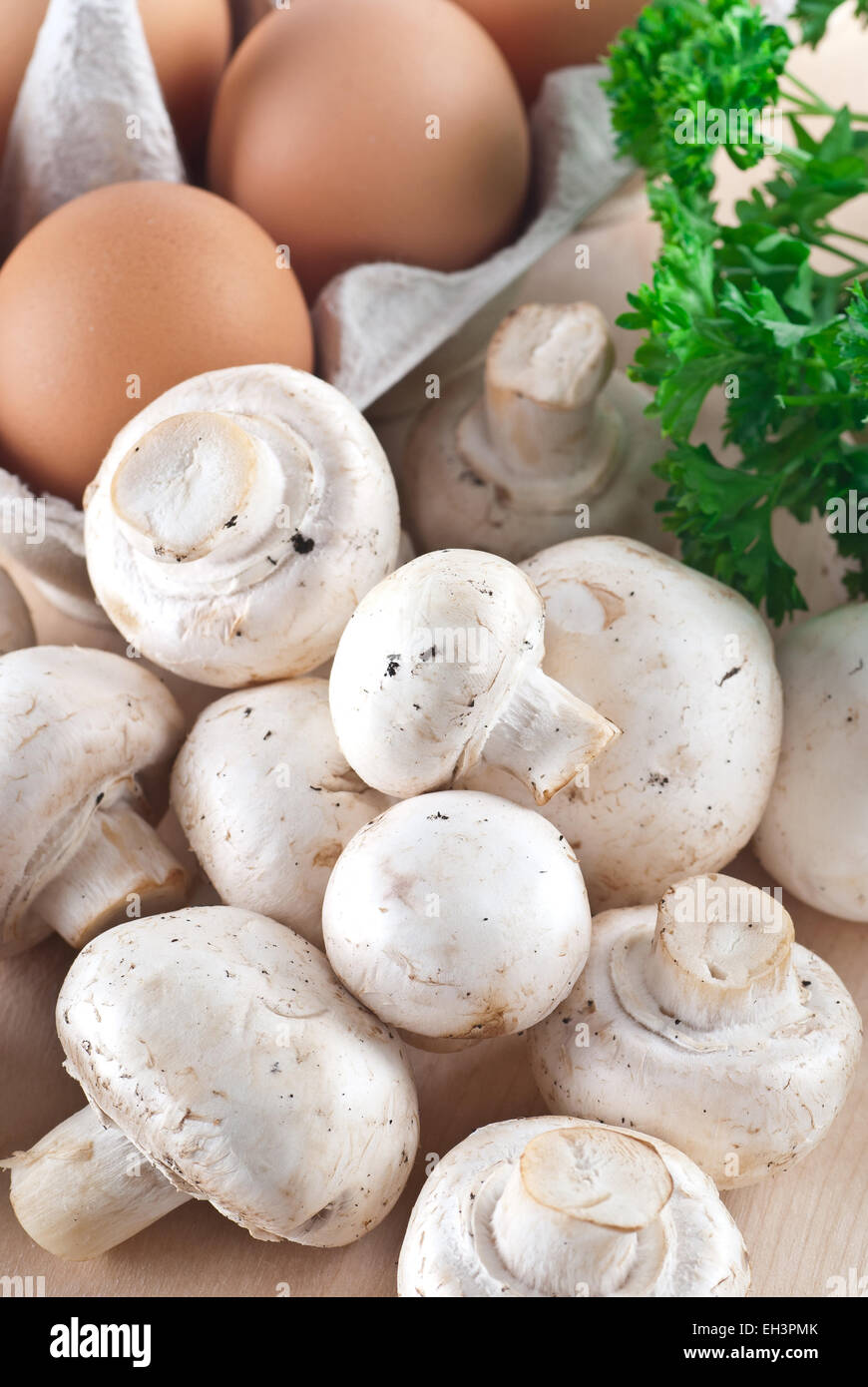 Mushroom omelet ingredients close up Stock Photo Alamy