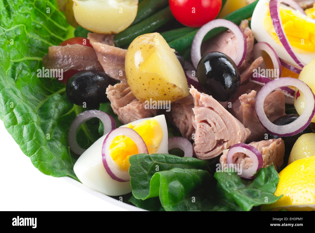 Fresh green tuna salad with new potato. Stock Photo