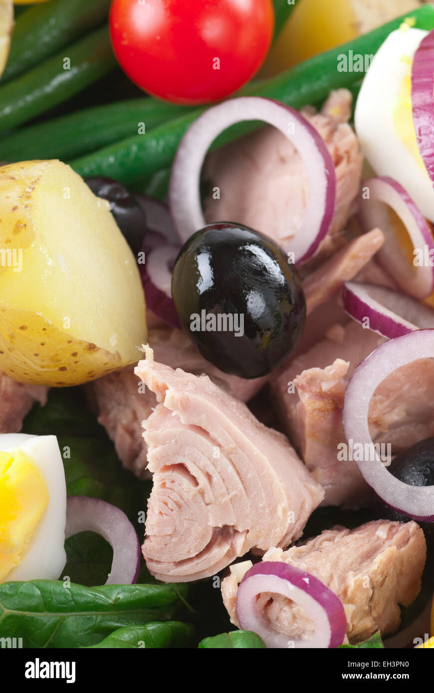 Fresh green tuna salad with new potato. Stock Photo