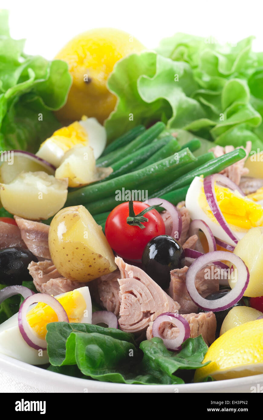 Fresh green tuna salad with new potato. Stock Photo