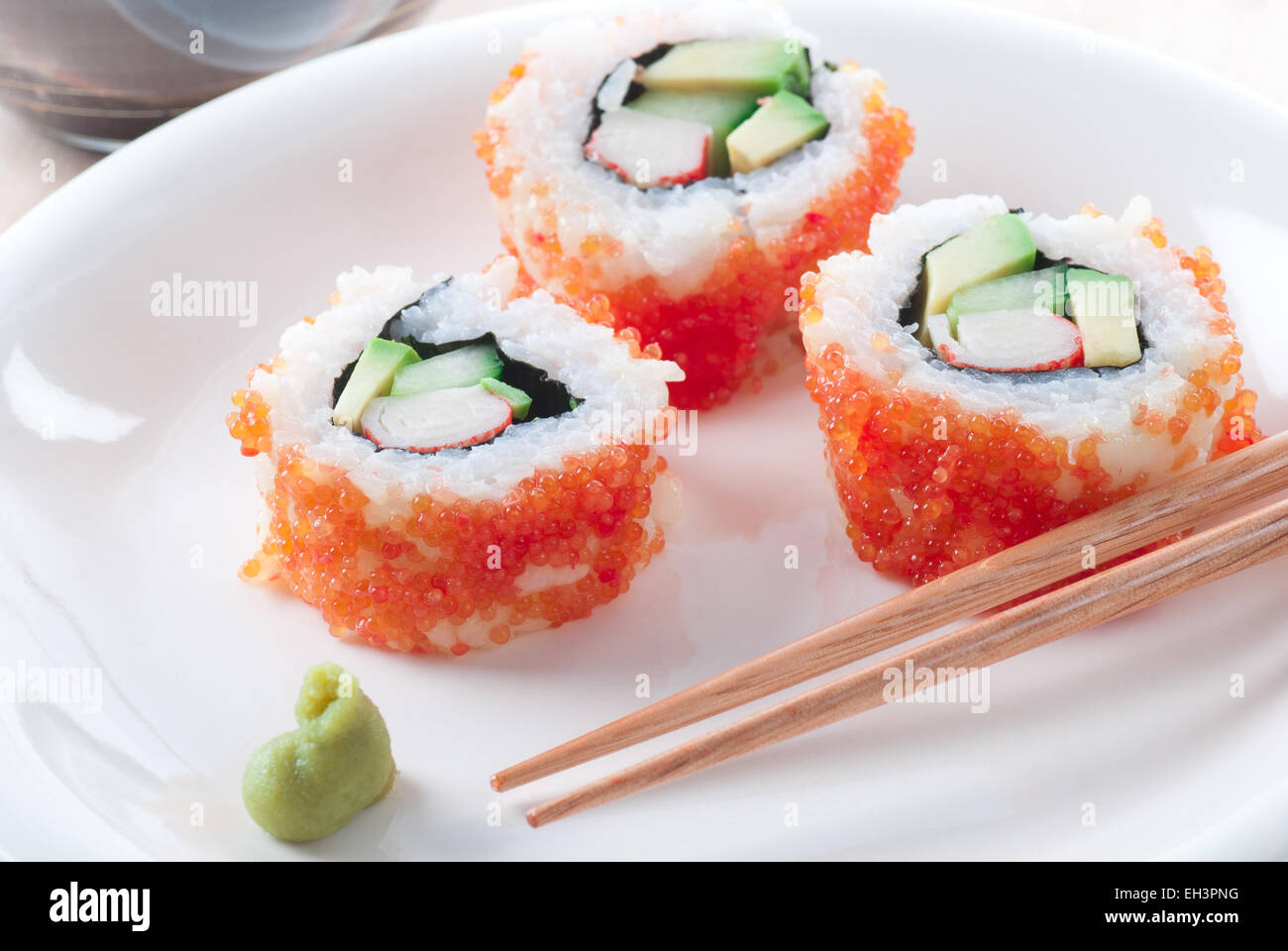 Maki Sushi California rolls with wasabi and soy sauce Stock Photo - Alamy