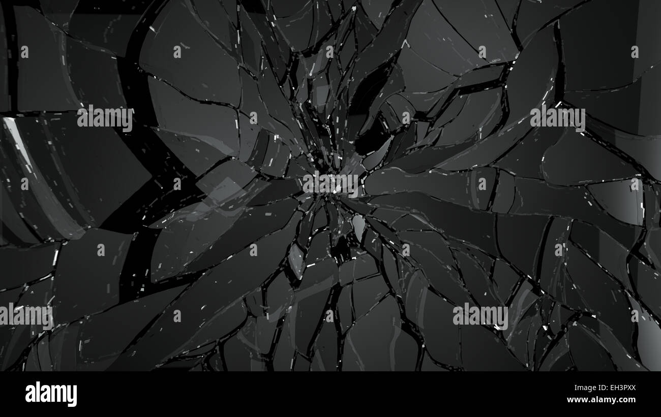 Breaking shattered glass on black hi-res stock photography and