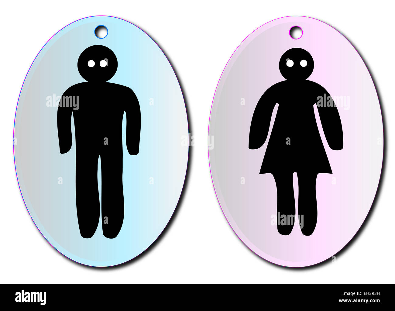 A pair of male and female toilet signs on white Stock Photo