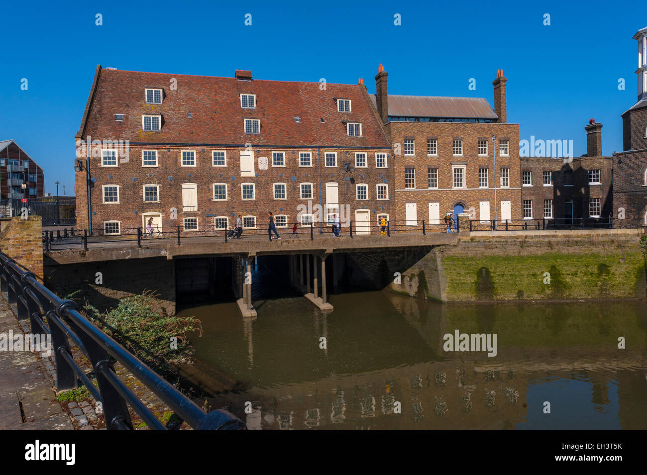 The Three Mills Tidal mills on the river Lea east London near Stratford. Stock Photo