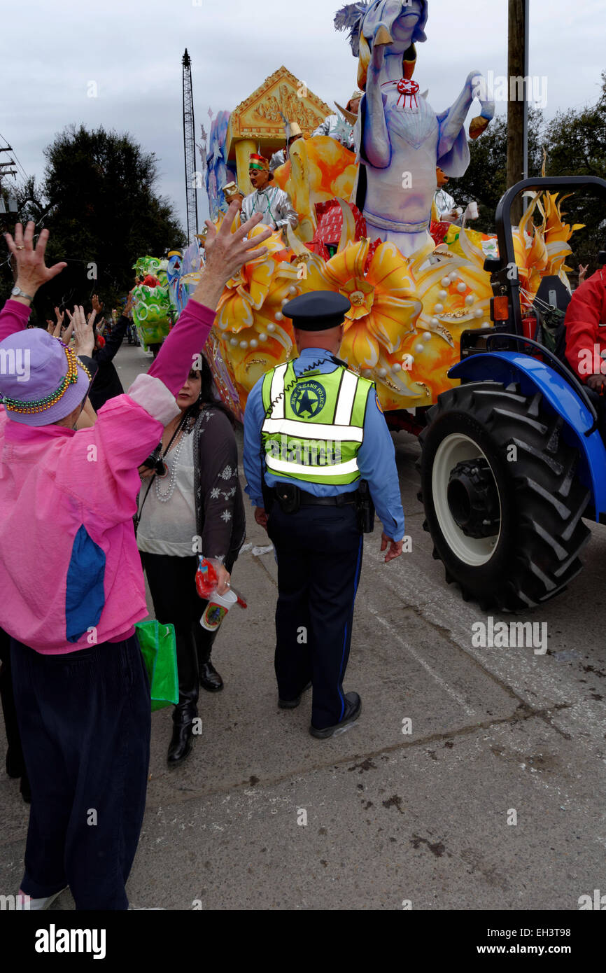 NOLA Police Officer, Parade, Mardi Gras 2015, New Orleans, Louisiana, USA. Stock Photo