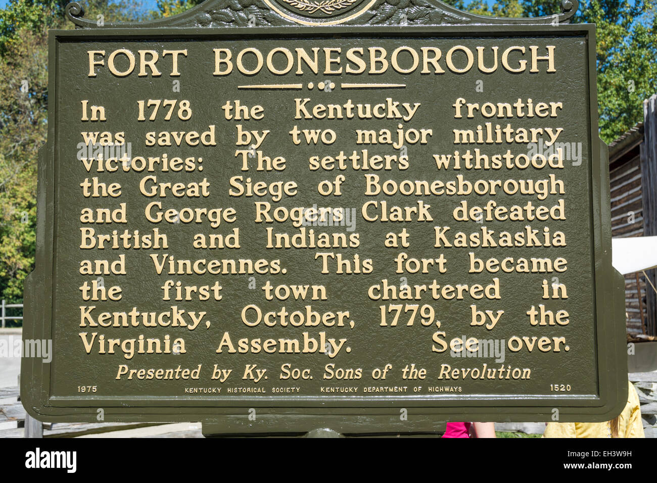 Historical Highway Marker at Fort Boonesborough Kentucky USA Stock Photo