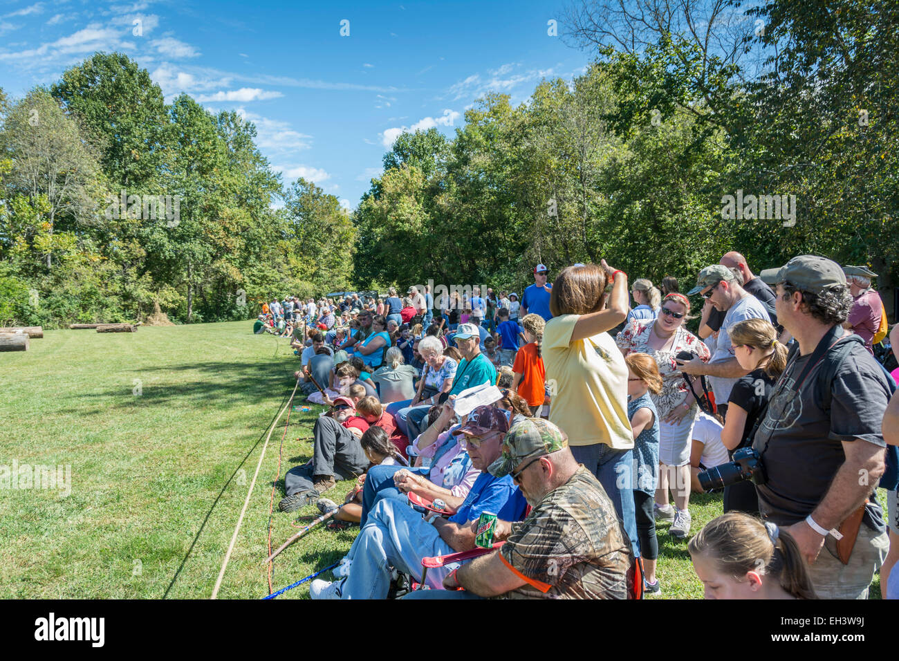 Tourists lined up to view the reenactment of the 1778 Siege of Fort Boonesborough Kentucky. Stock Photo