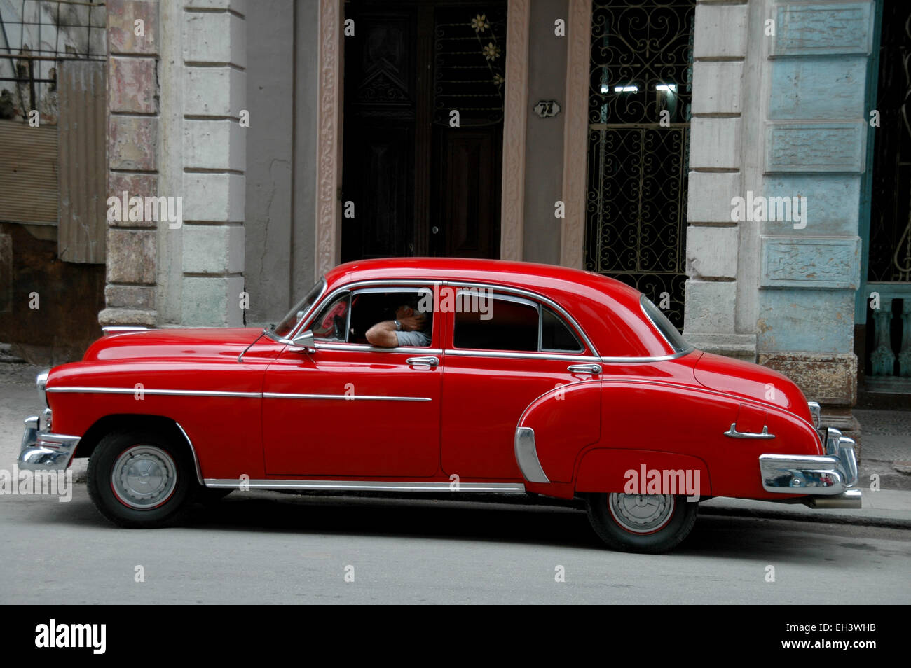 A bright red old American Buick car in Havana, Cuba Stock Photo