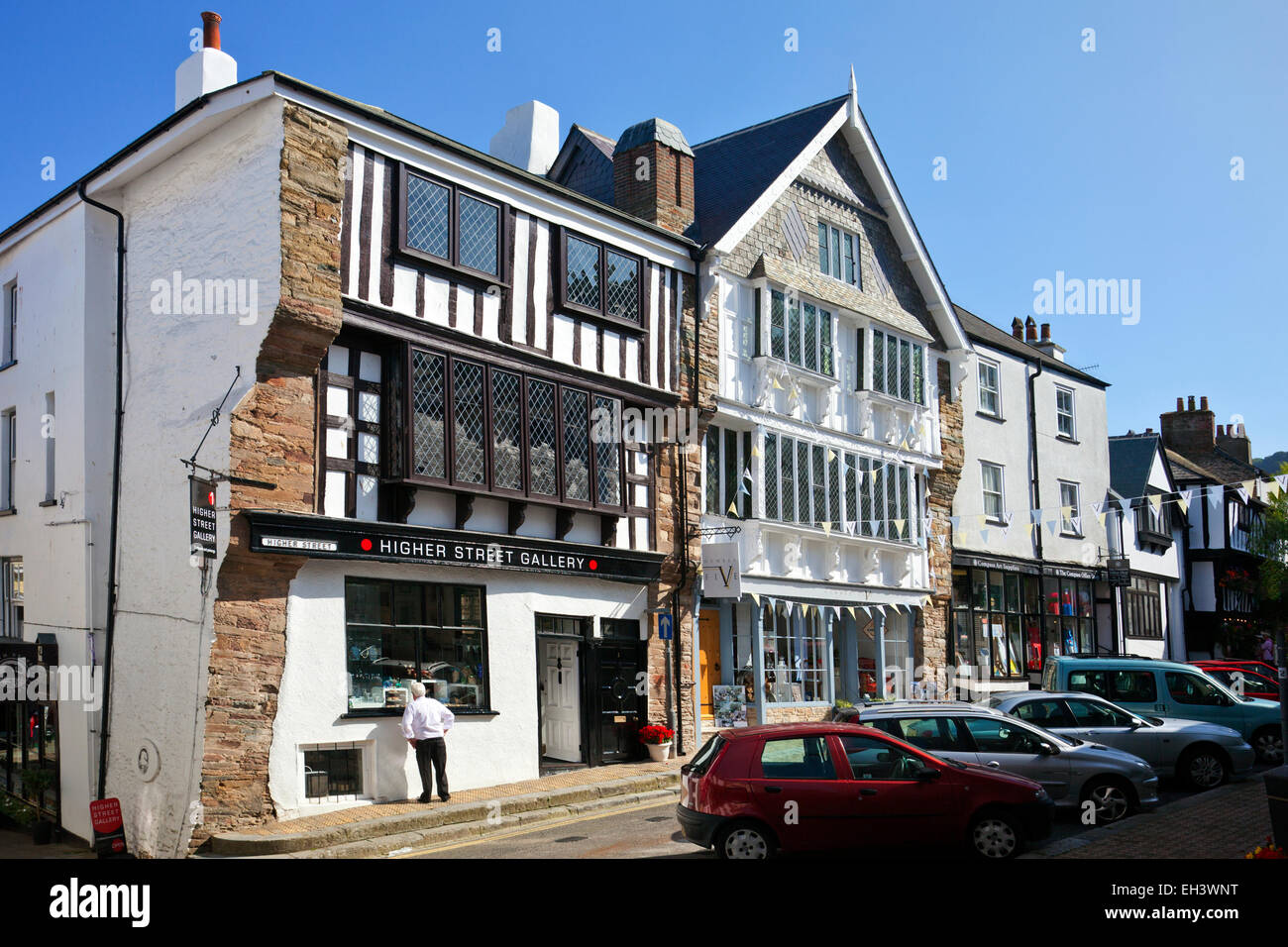 The Tudor buildings in Higher Street Dartmouth restored after the disastrous fire of May 2010, Devon, England, UK Stock Photo