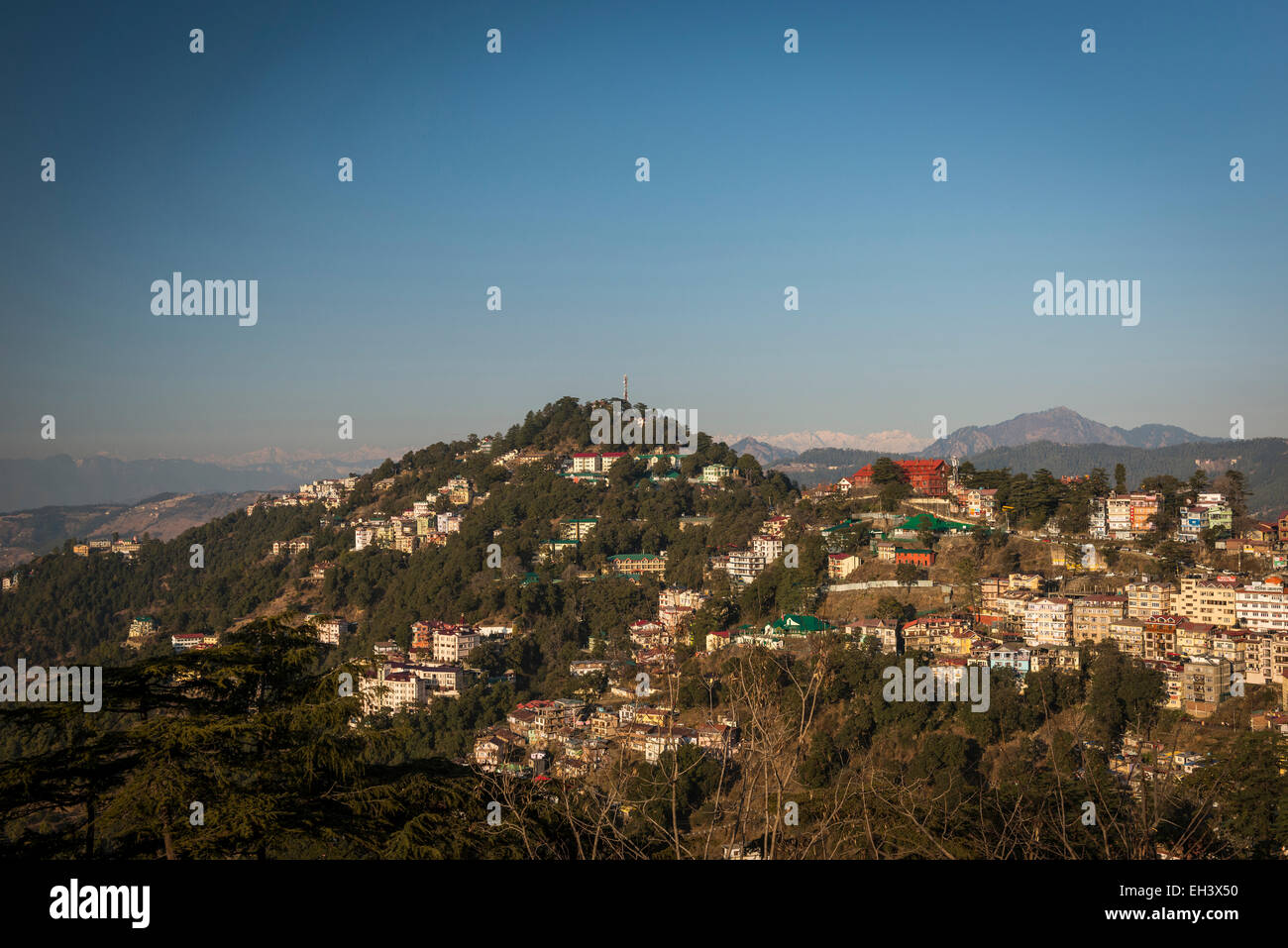 View from The Ridge, Shimla, Himachal Pradesh, India Stock Photo