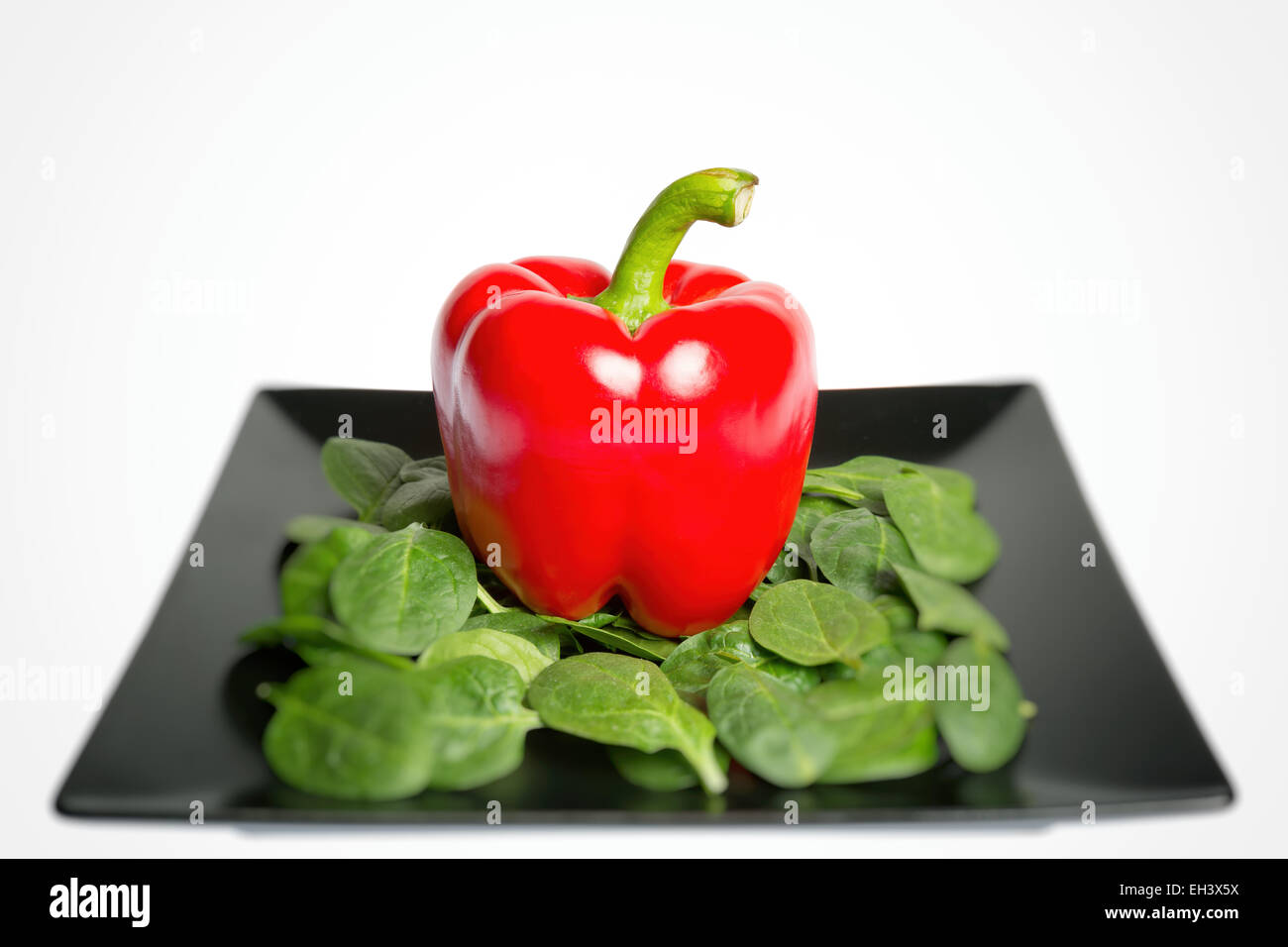 Red pepper on a black plate Stock Photo