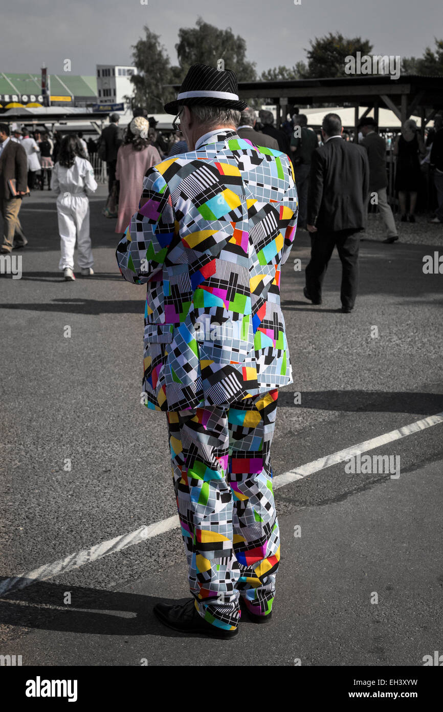 Man wearing a suit depicting the television test card. 2014 Goodwood Revival, Sussex, UK. Stock Photo