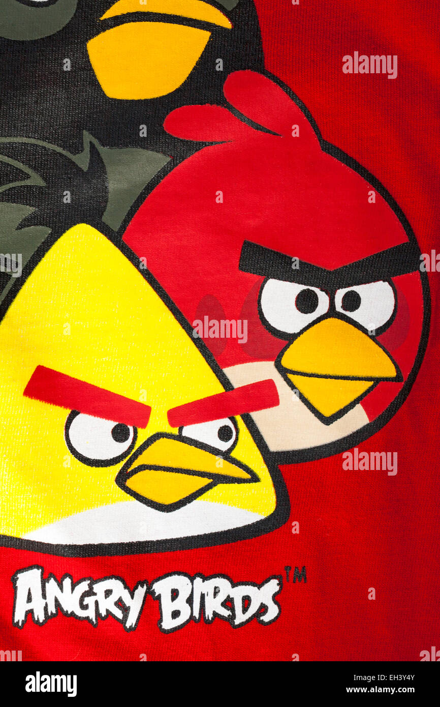 Angry Birds detail on child s onesie pyjamas garment Stock Photo
