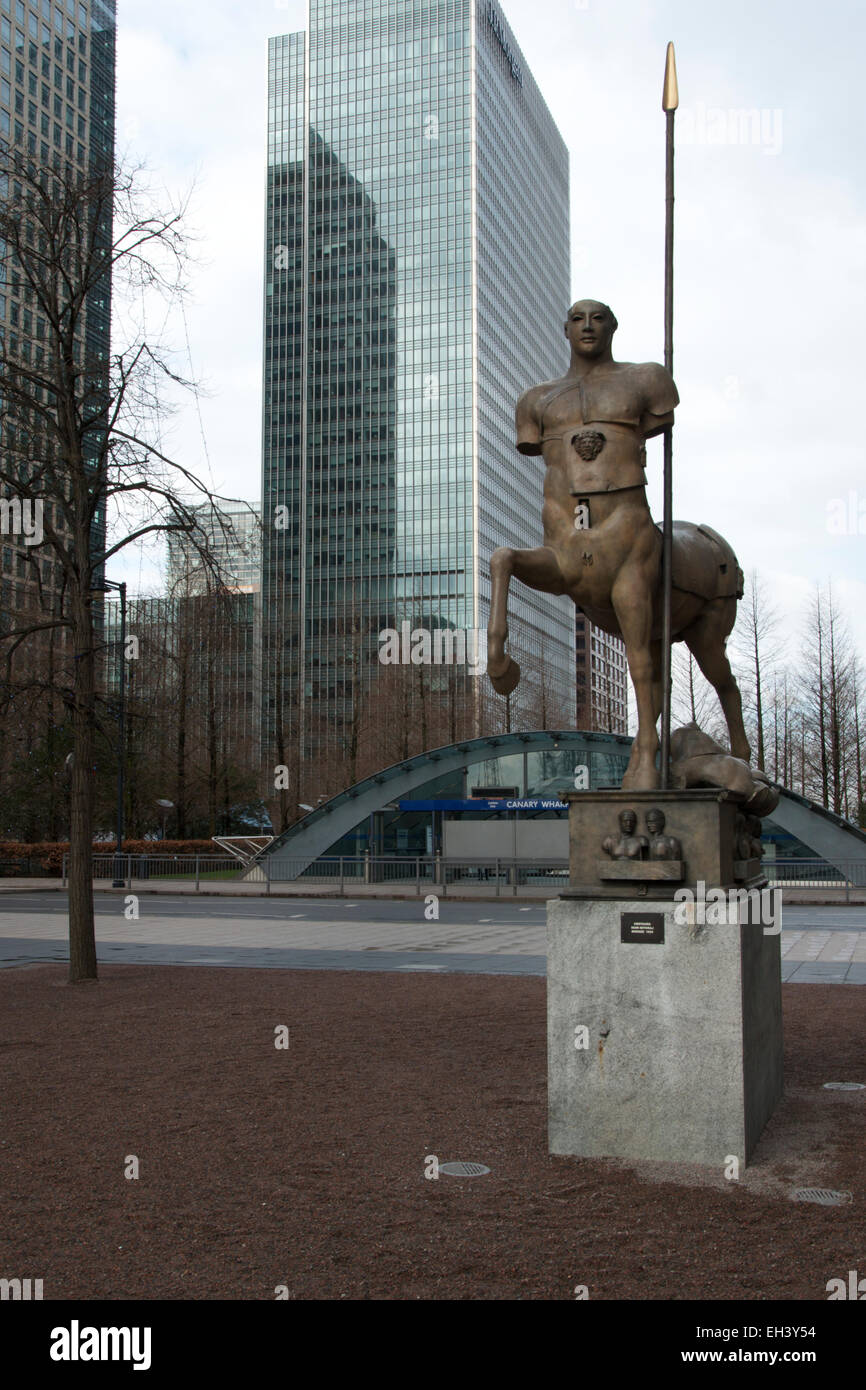 Statue of a centaur at Canary Wharf underground station in Montgomery Square, London Stock Photo