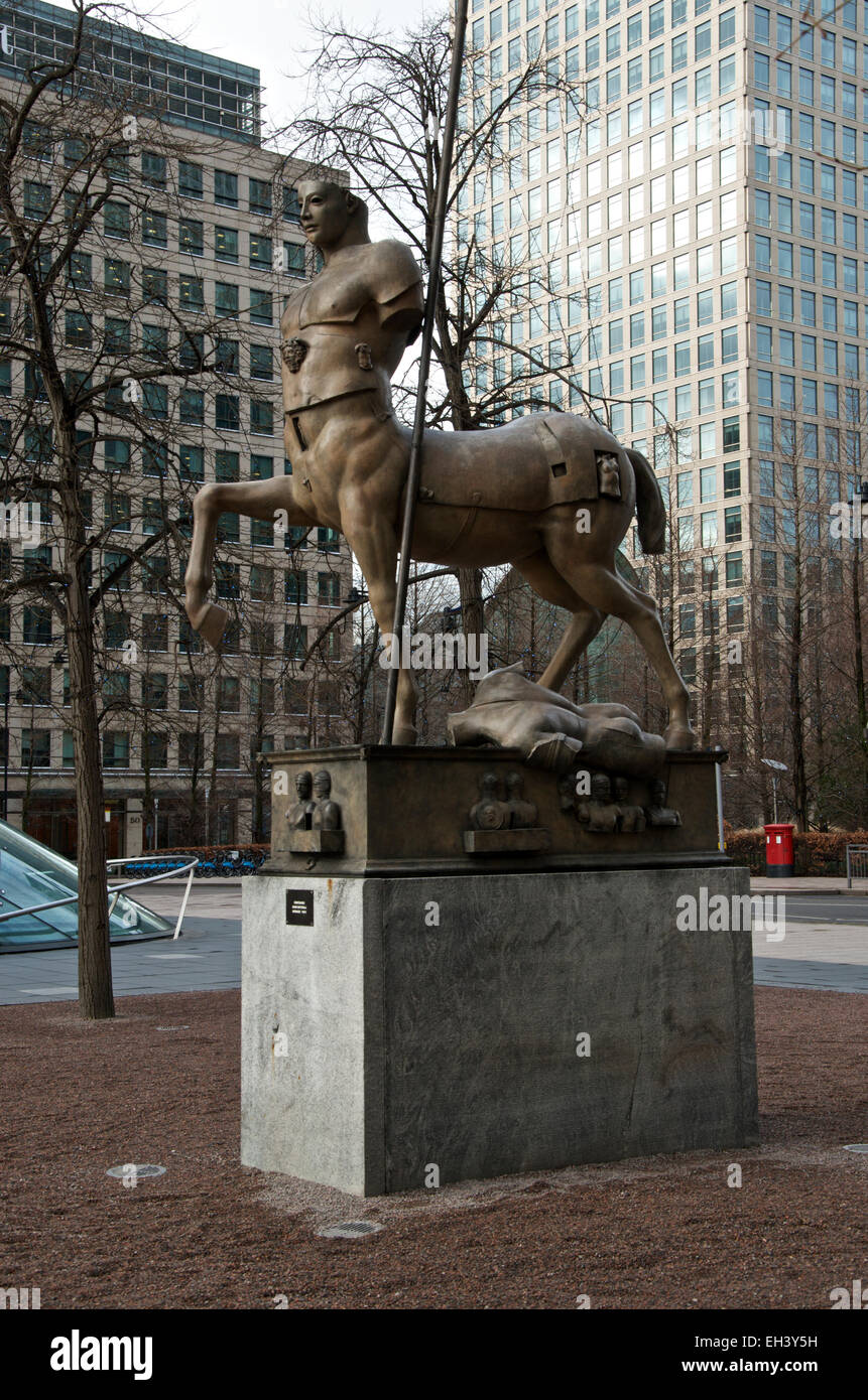 Statue of a centaur in Montgomery Square near Canary wharf underground station Stock Photo