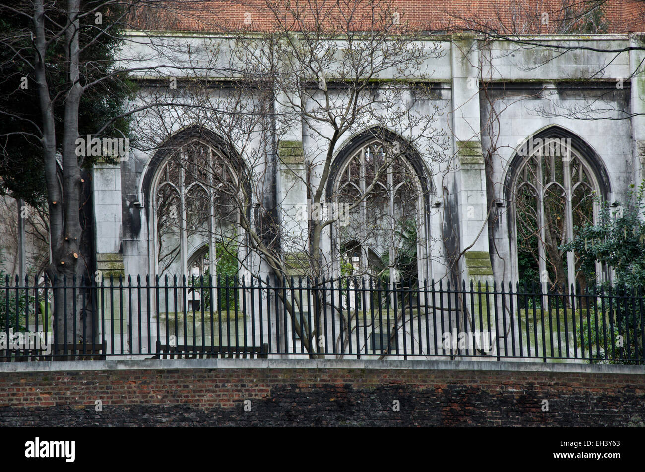 The ruins of St Dunstan in the East church in London. Stock Photo