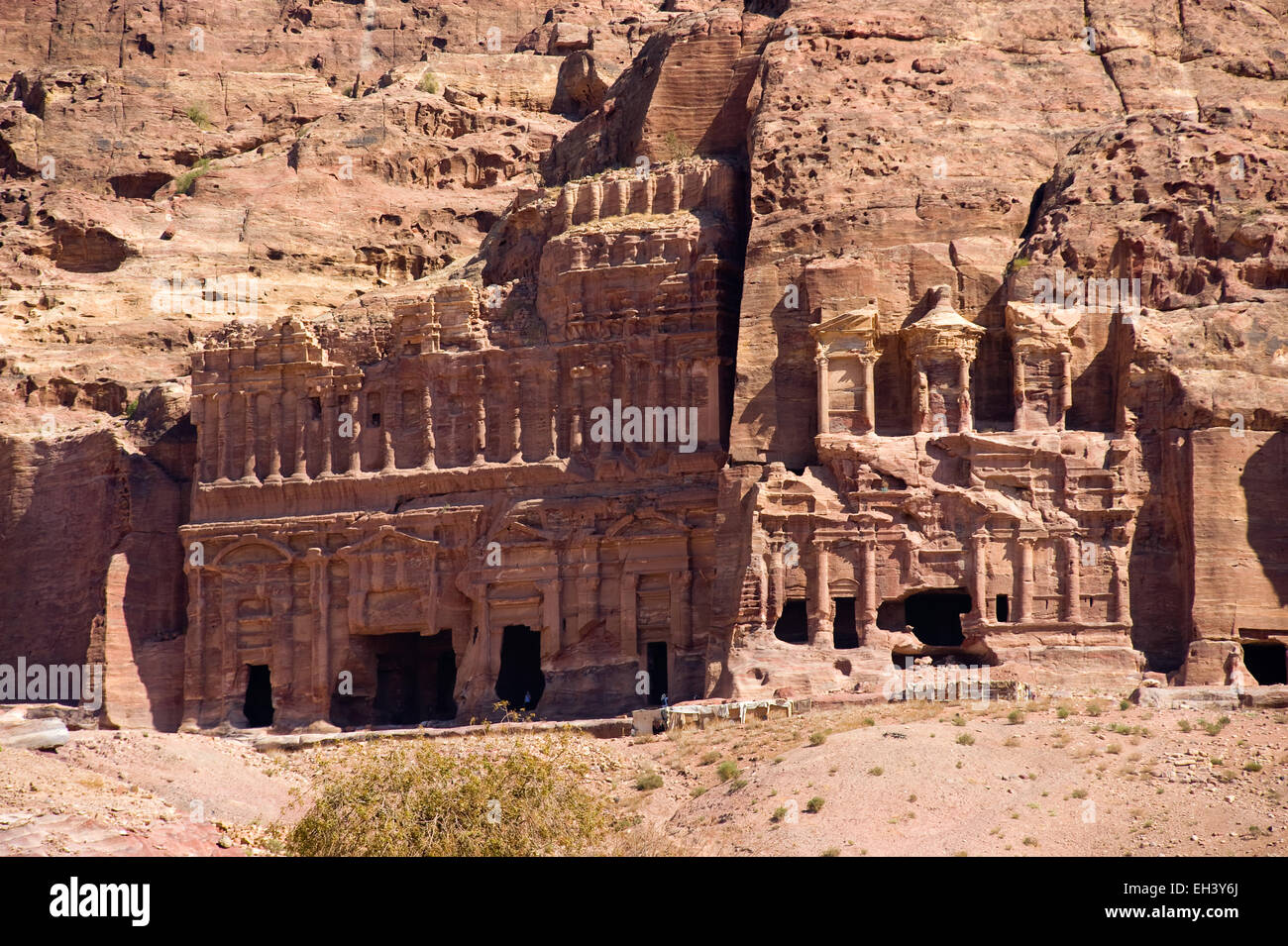 Palace tomb (left) and Corinthian tomb in the rocks in Petra in Jordan ...