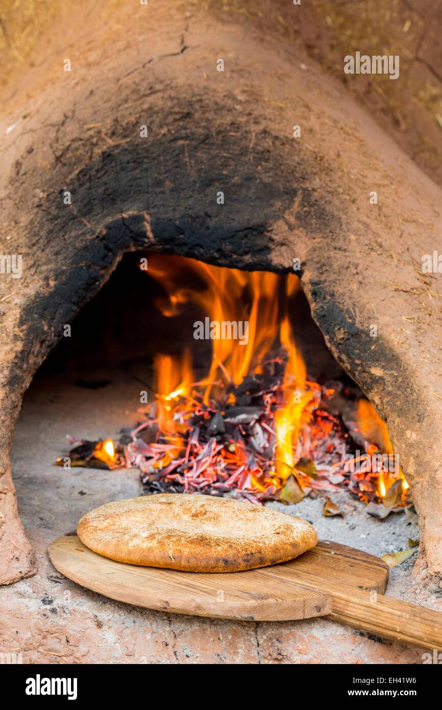 Morocco, High Atlas, Marrakech, Douar Dchera, cooking traditional bread Stock Photo