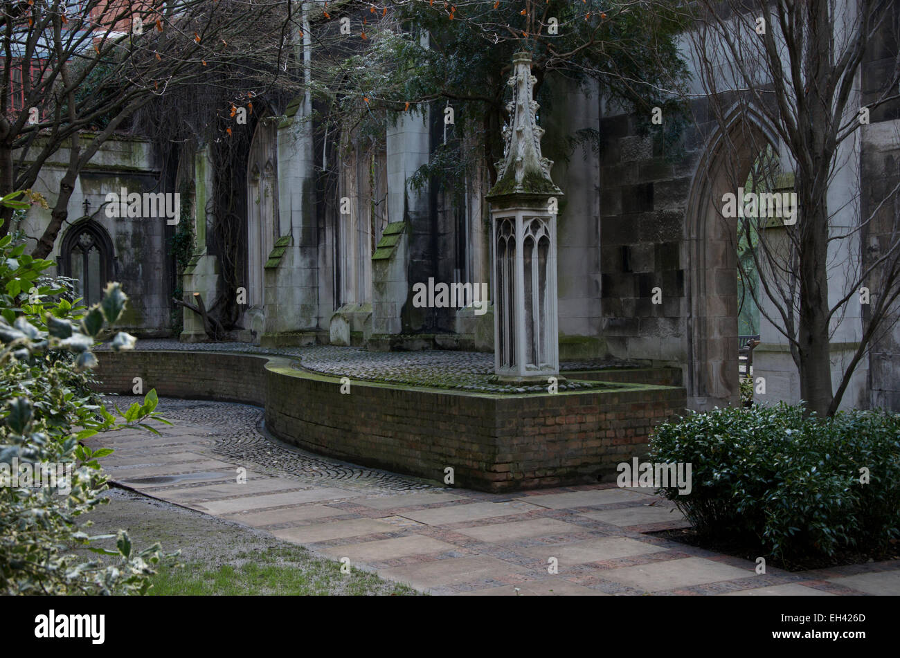 The ruins of St Dunstan in the East church in London and the garden within. Stock Photo