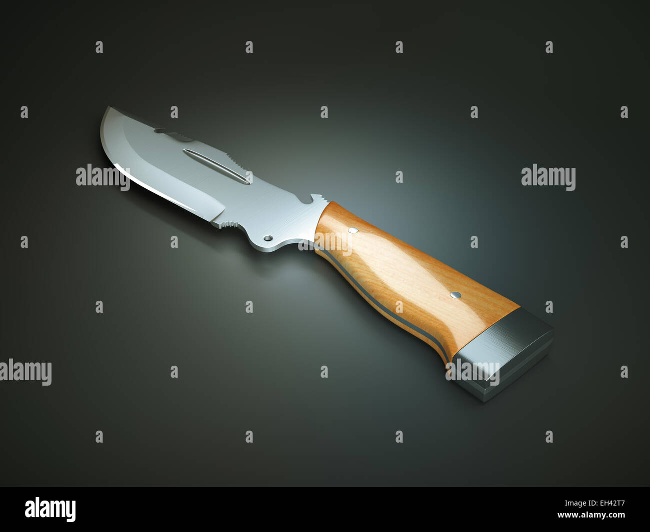 Hunting knife with large blade over grey hires stock photography and