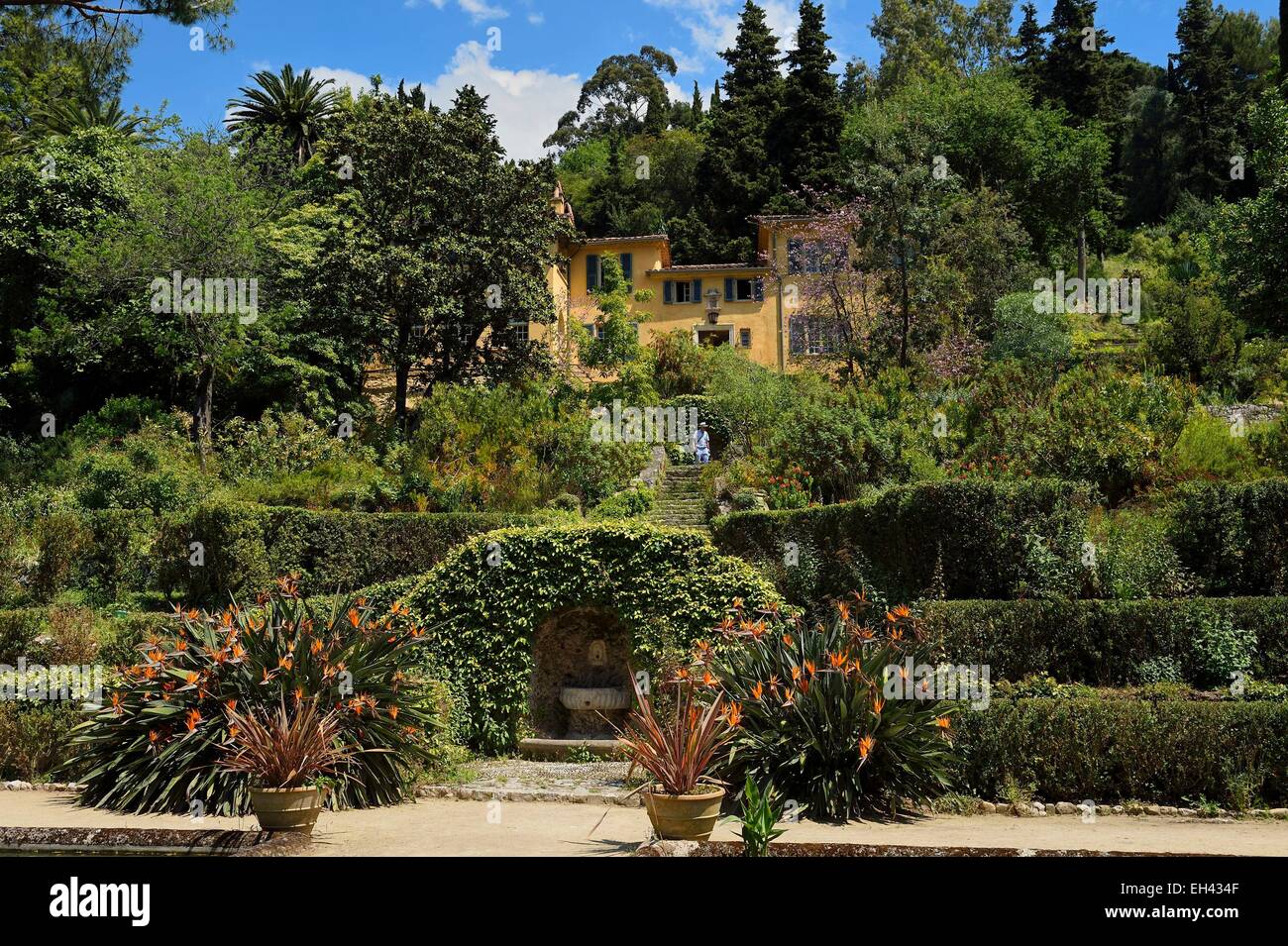 France, Alpes Maritimes, Menton, the garden Serre de la Madone and the villa of Major Lawrence Johnston Stock Photo