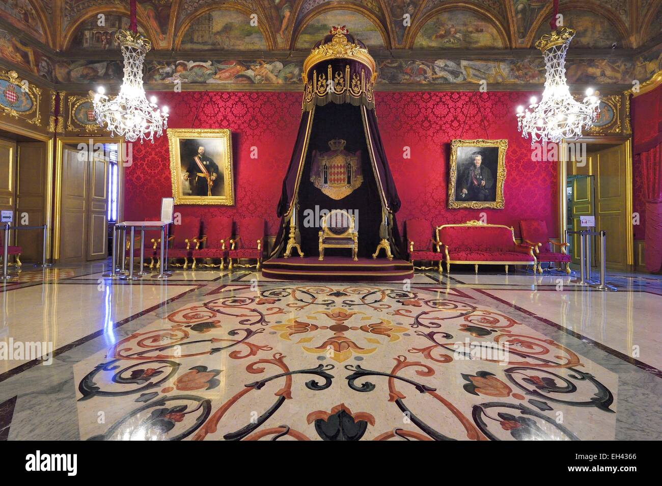 Principality of Monaco, Monaco, the Rock, the royal palace, Throne Room Stock Photo