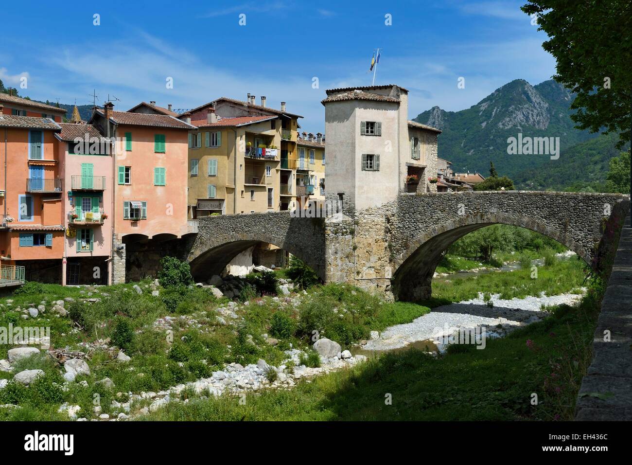 France, Alpes Maritimes, Sospel, the Old Bridge on Bereva River Stock Photo
