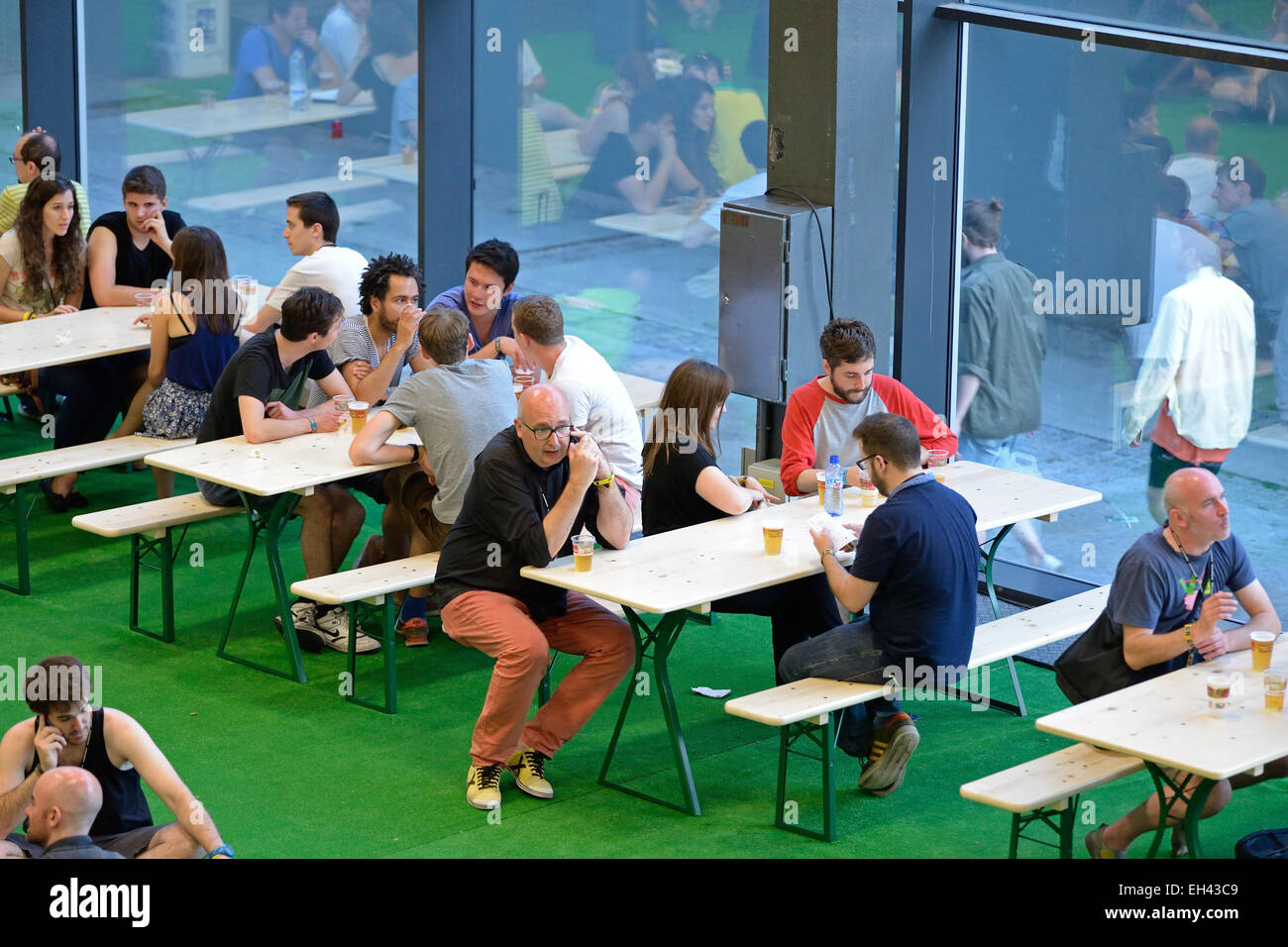 BARCELONA - JUN 14: People at the restaurant bar at Sonar Festival on June 14, 2014 in Barcelona, Spain. Stock Photo