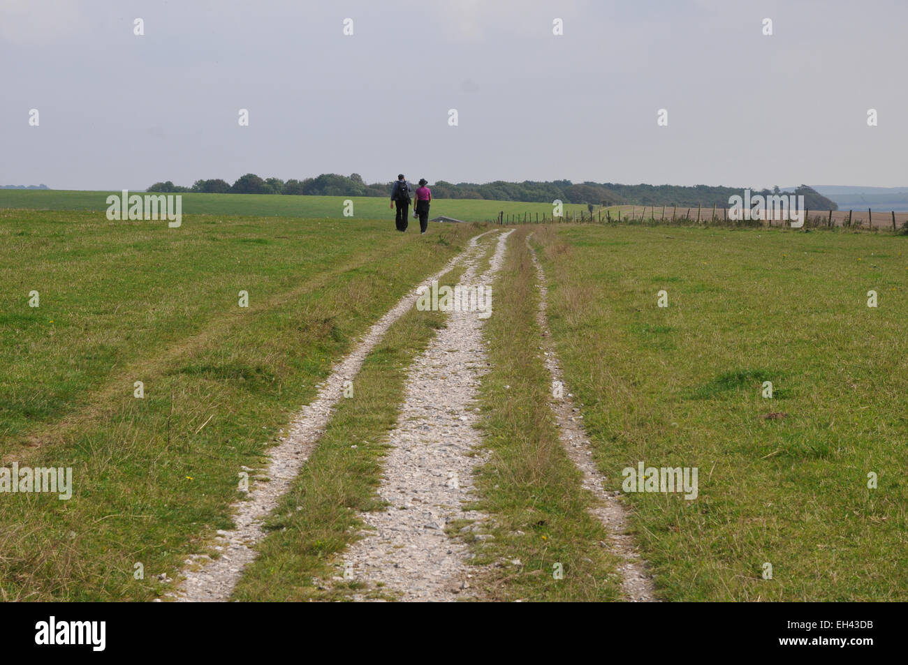 two people walking south downs Stock Photo