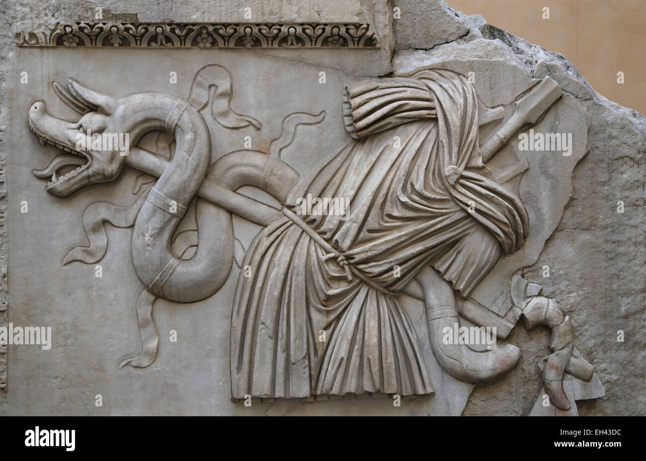 Relief of trophies or arms. Architectural element from the Temple of Hadrian. Capitoline Museums. Rome. Italy. Stock Photo