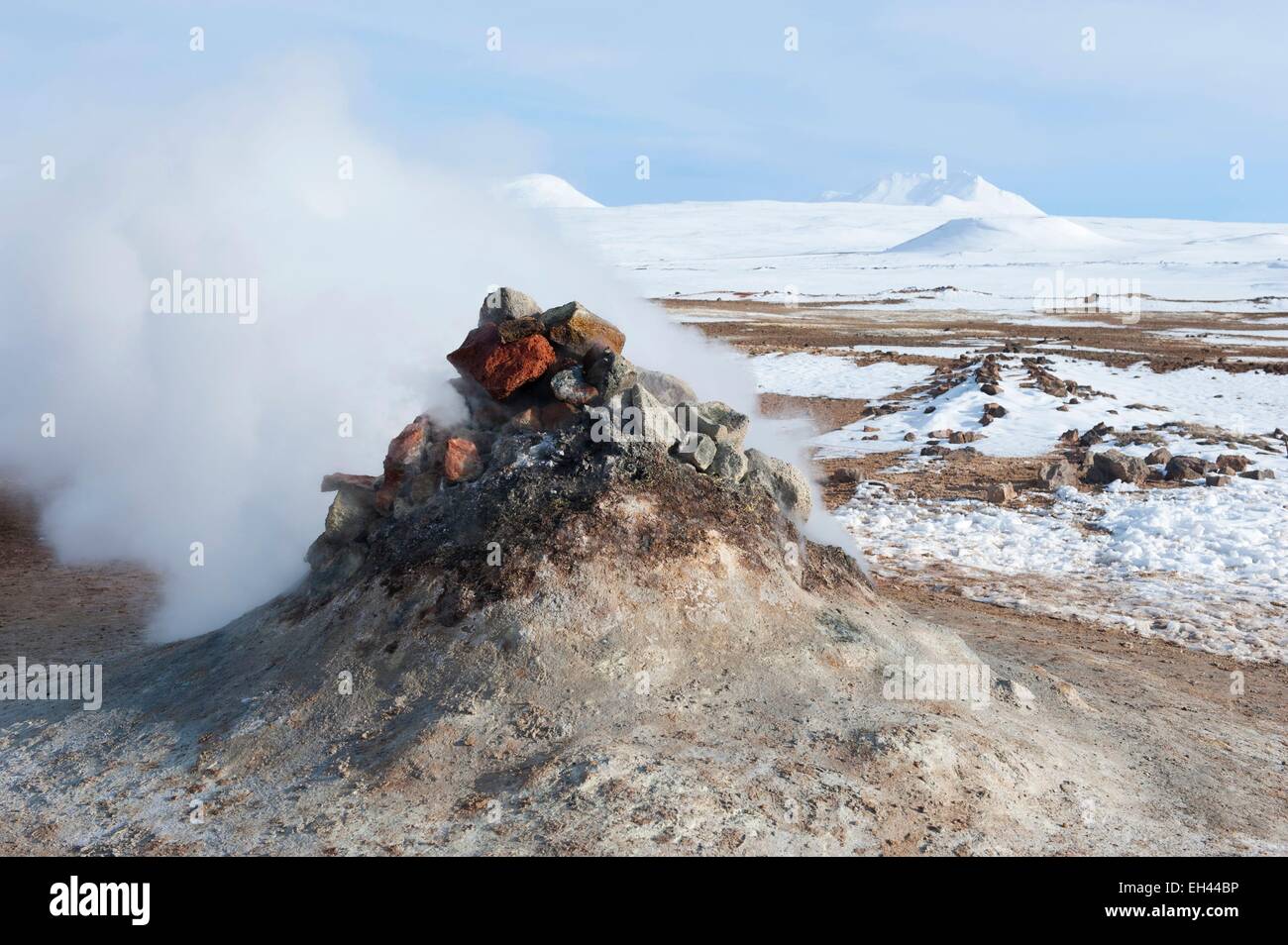 Iceland, Nordurland Eystra, Myvatn, fumarole in Namafjall Stock Photo