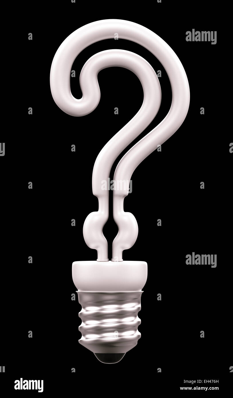 Query mark light bulb isolated over black background Stock Photo