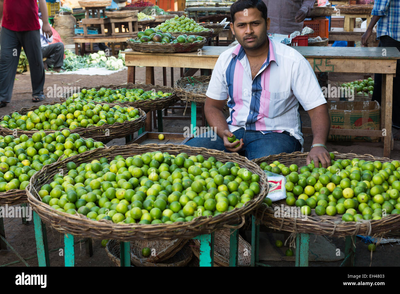 Lime Vendor At A Wholesale Vegetable Market Stock Photo Alamy