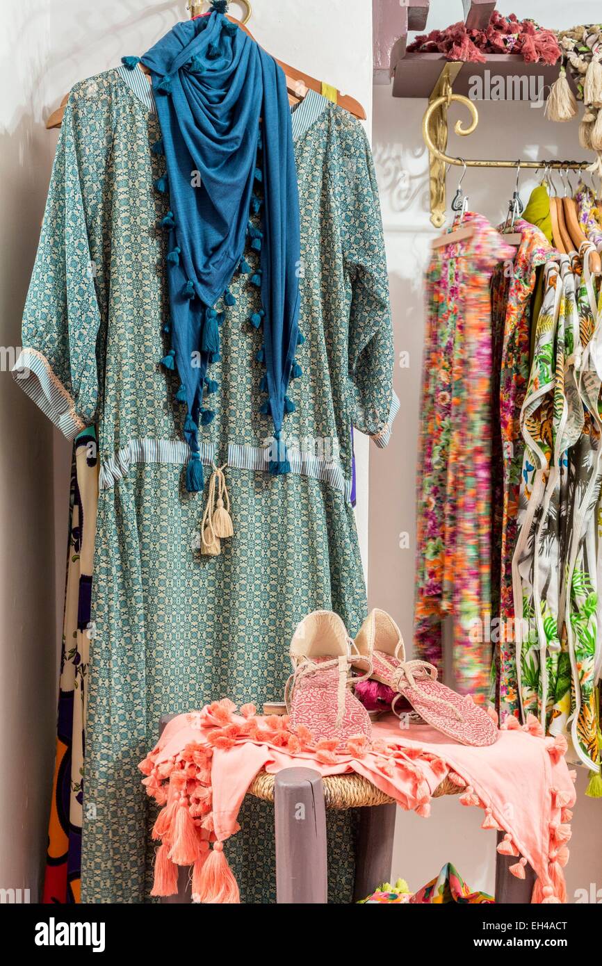 Morocco, High Atlas, Marrakech, imperial city, medina listed as World Heritage by UNESCO, brand shop Warda la Mouche, ready-to-wear and fashion accessories manufactured in the country Stock Photo