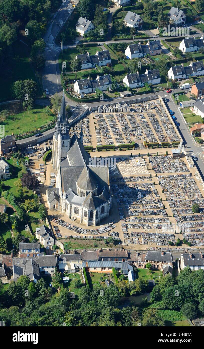 France, Eure, Bernay, Notre Dame de la Couture and cemetery (aerial view  Stock Photo - Alamy