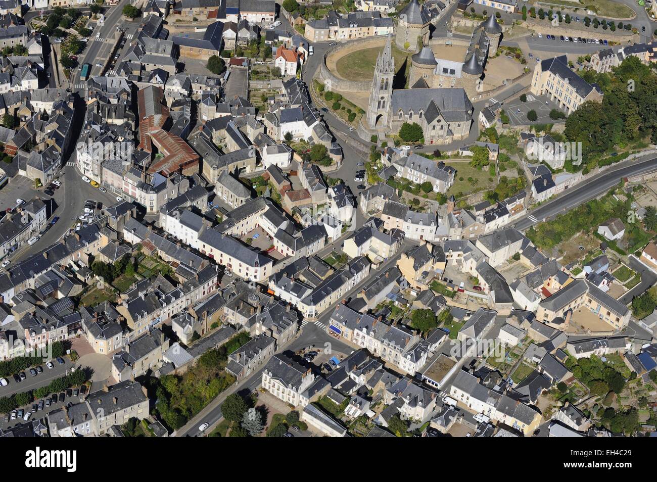 France, Orne, Sille le Guillaume, in the land of Sille, the castle and the  church (aerial view Stock Photo - Alamy