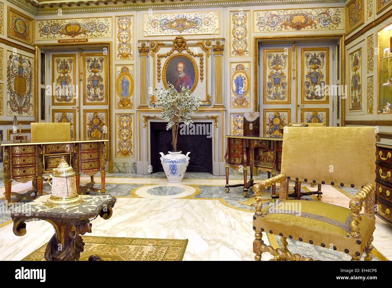 Principality of Monaco, Monaco, the Rock, the royal palace, the salon Mazarin Stock Photo