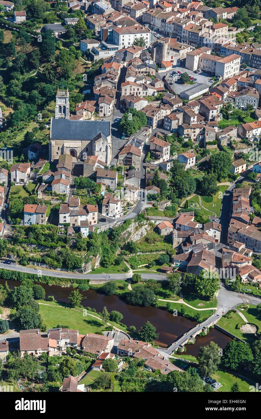 France, Haute Vienne, Bellac, the town on le Vincou river (aerial view ...