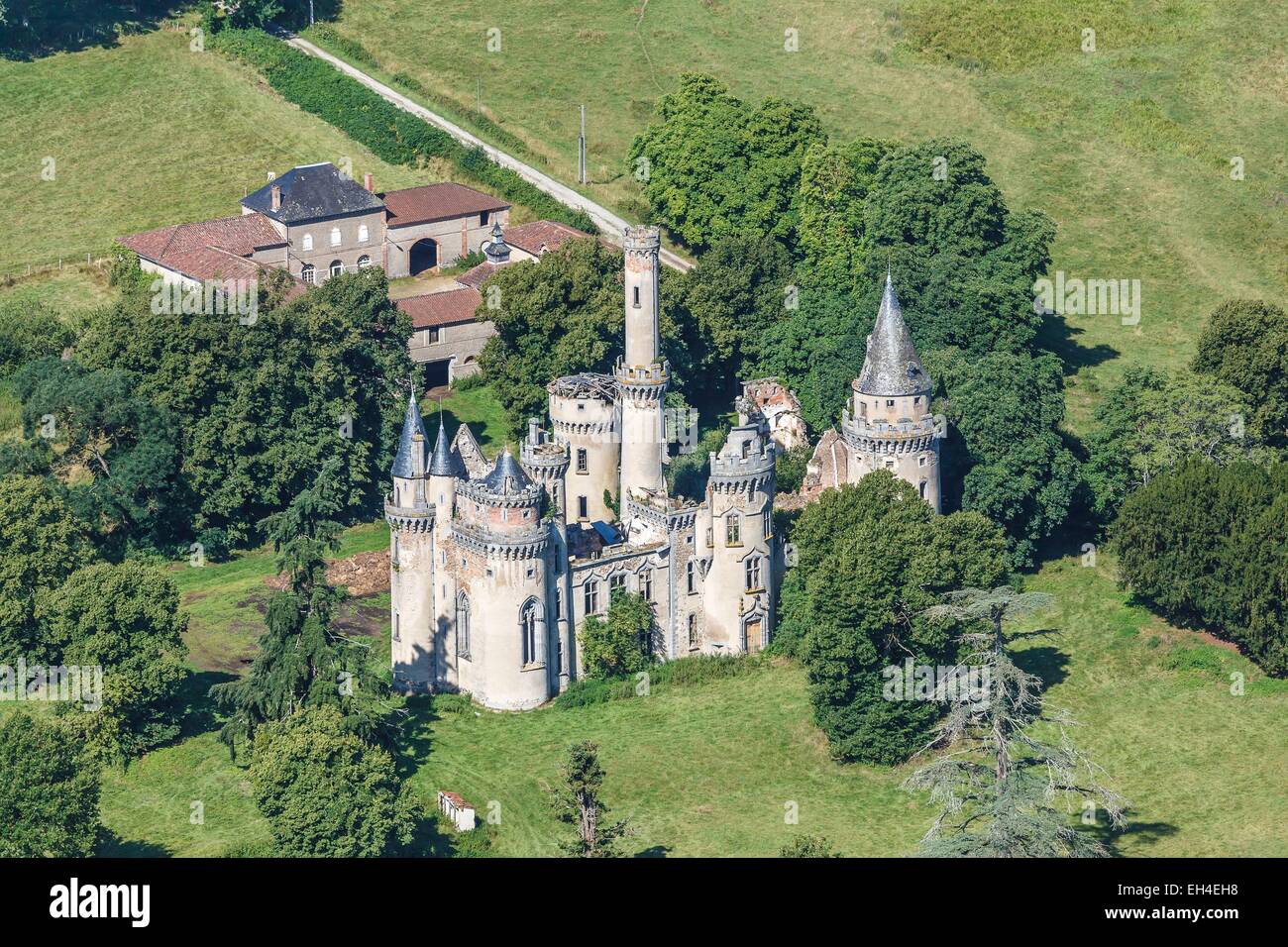 France, Haute Vienne, Saint Bonnet de Bellac, Bagnac castle (aerial ...