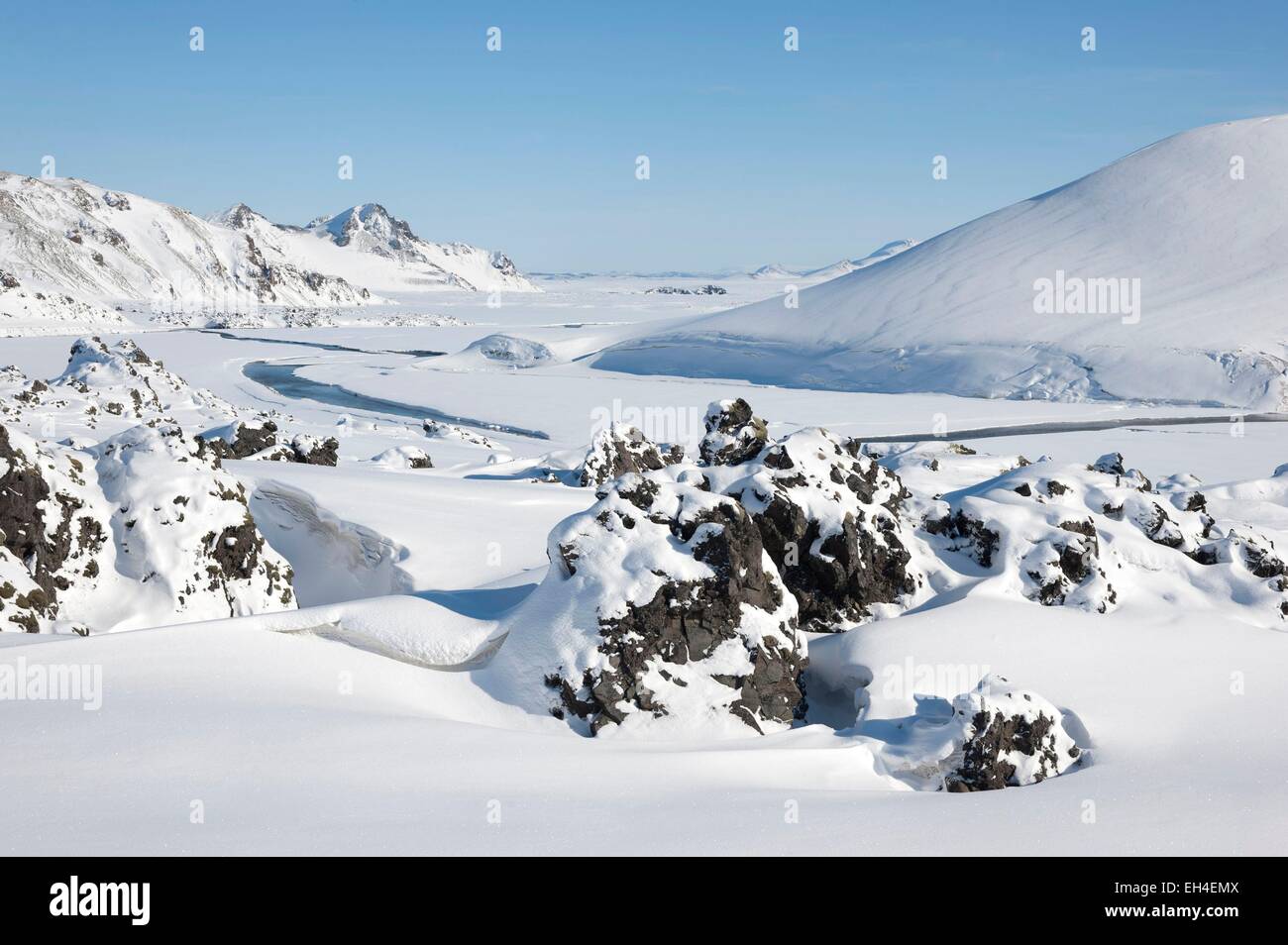 Iceland, Sudurland, Landmannalaugar, winter landscape Stock Photo