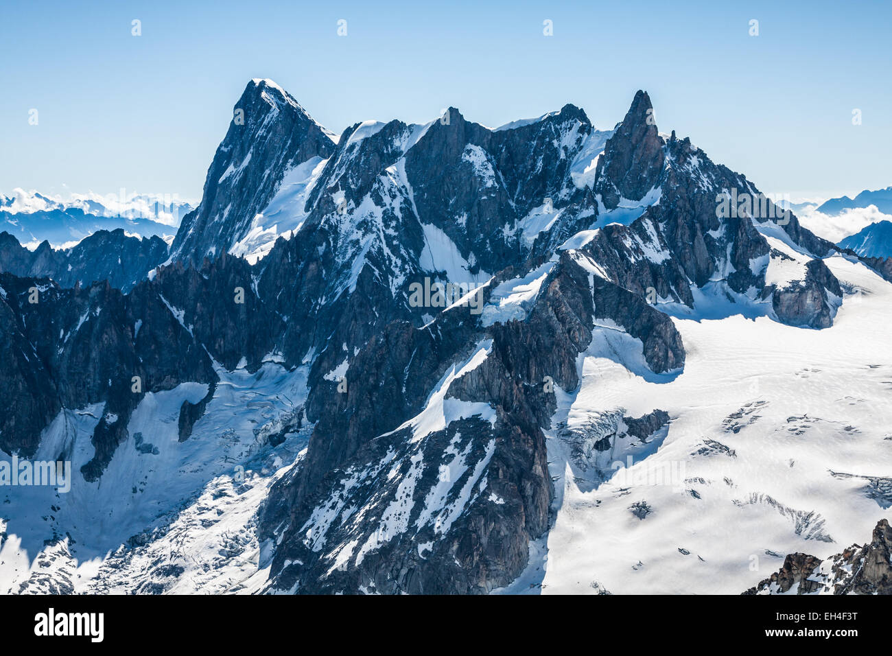 View of Mont Blanc mountain range from Aiguille Du Midi in Chamonix ...