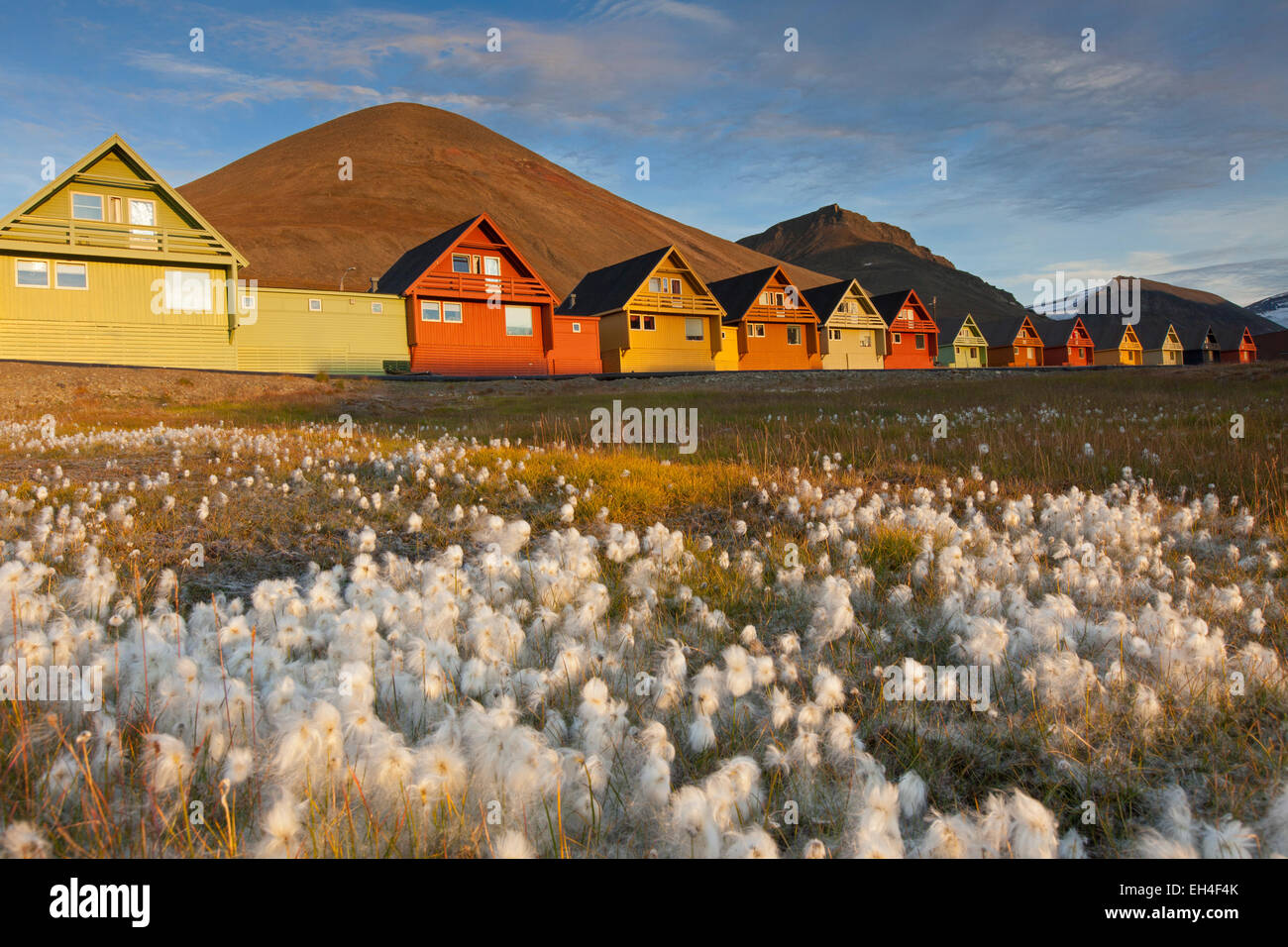 Colourful wooden houses in the settlement Longyearbyen in summer, Svalbard, Norway Stock Photo