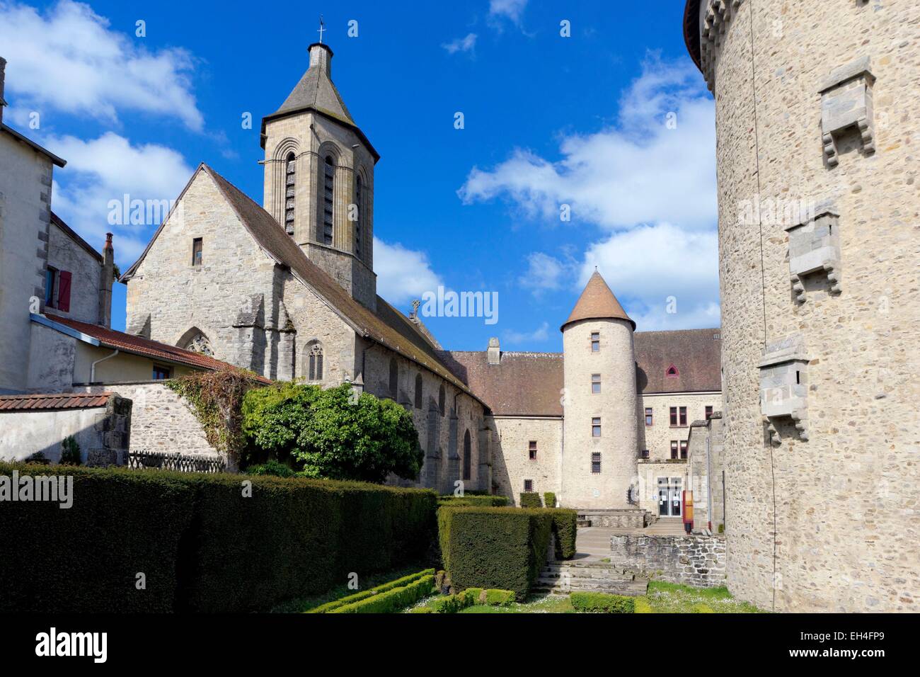 France, Creuse, Bourganeuf, castle, church and Zizim tower Stock Photo